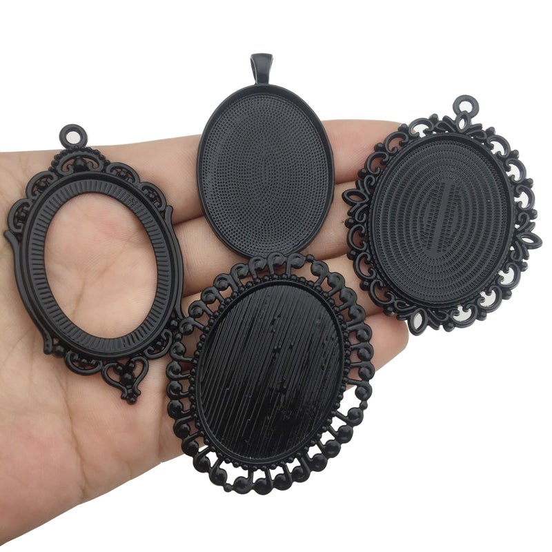 iloveDIYbeads 10 قطع 30x40 مم حامل قلادة بيضاوي أسود فارغ قاعدة إعدادات كابوشون (M117) - Image 4